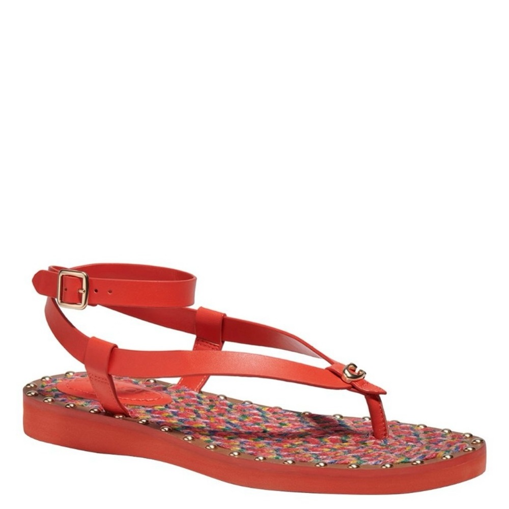 COACH Red Orange Gracey Leather Thong Sandal Size 7B - Picture 7 of 8